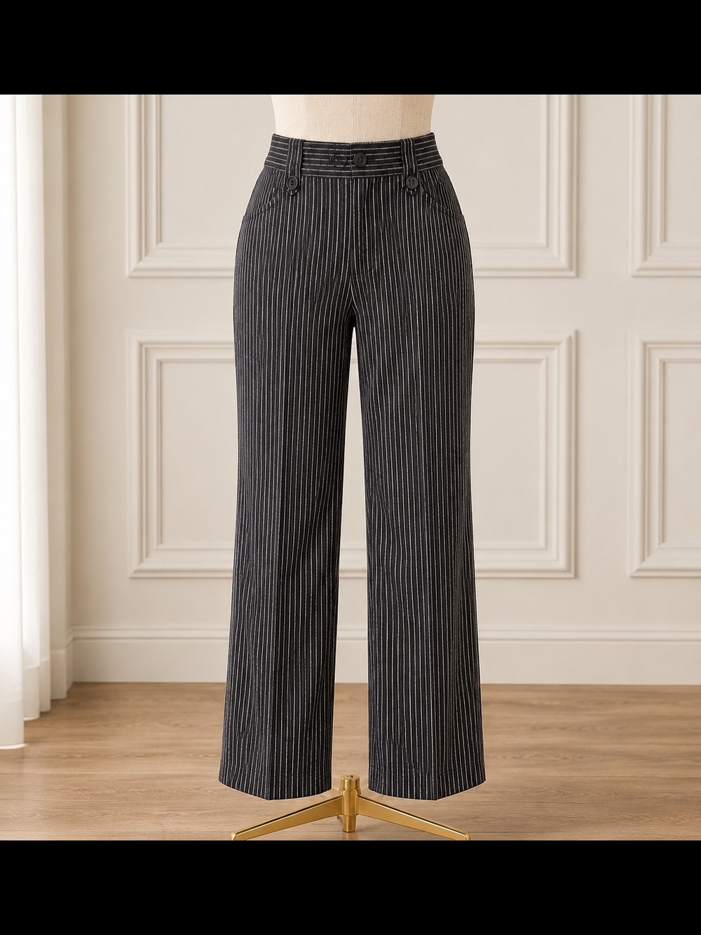 Jones New York Black Pinstripe Wide-Leg Pants